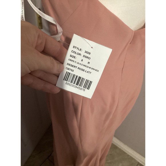 DESSY 3029 DIAMOND CUTOUT BACK TRUMPET GOWN FRONT SLIT DESERT ROSE 8 NEW - Picture 6 of 12